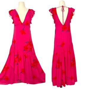 Free People She's a Waterfall Sleeveless High Low Maxi Dress Pink 10 NWT